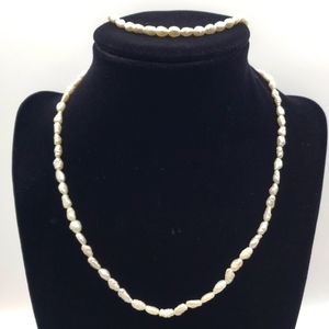 Freshwater Pearl Necklace & Bracelet White Vintage Jewelry Demi Parure